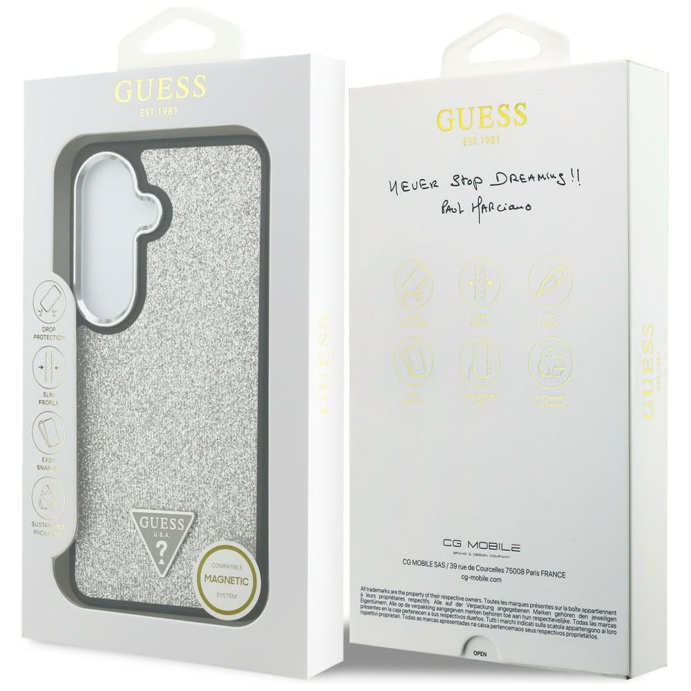MagSafe maska za Samsung Galaxy S26 S942, Guess, Fixed Glitter Triangle Logo, Srebrna