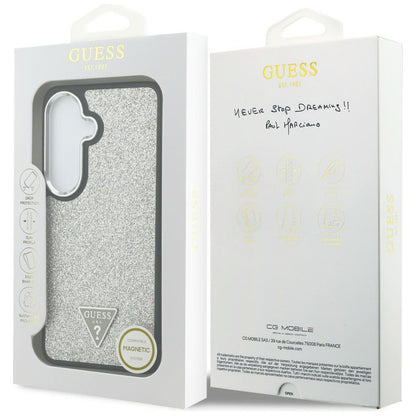 MagSafe maska za Samsung Galaxy S26 S942, Guess, Fixed Glitter Triangle Logo, Srebrna