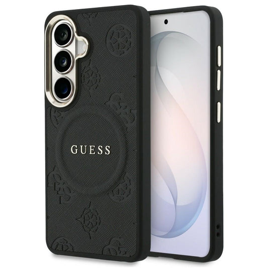 Futrola MagSafe za Samsung Galaxy S26 S942, Guess, Saffiano Peony Embossed Ring, Crna