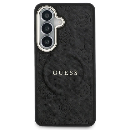 Futrola MagSafe za Samsung Galaxy S26 S942, Guess, Saffiano Peony Embossed Ring, Crna