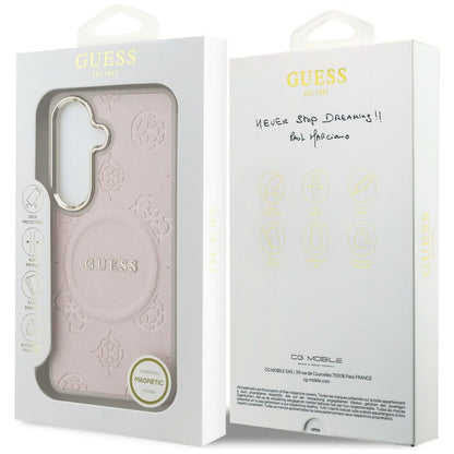 MagSafe futrola za Samsung Galaxy S26 S942, Guess, Saffiano Peony Embossed Ring, Roza