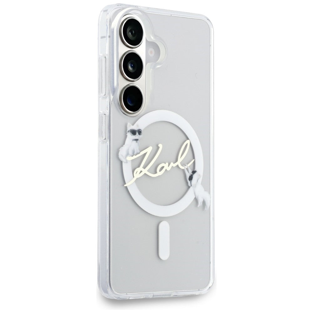MagSafe maska za Samsung Galaxy S26 S942, Karl Lagerfeld, IML Choupette Karl Script Logo, Bijela
