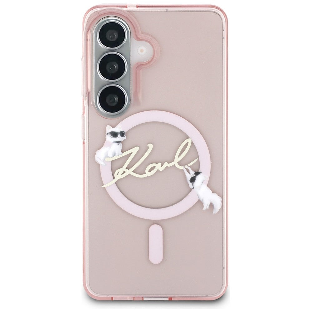 MagSafe maska za Samsung Galaxy S26 S942, Karl Lagerfeld, IML Choupette Karl Script Logo, Roza