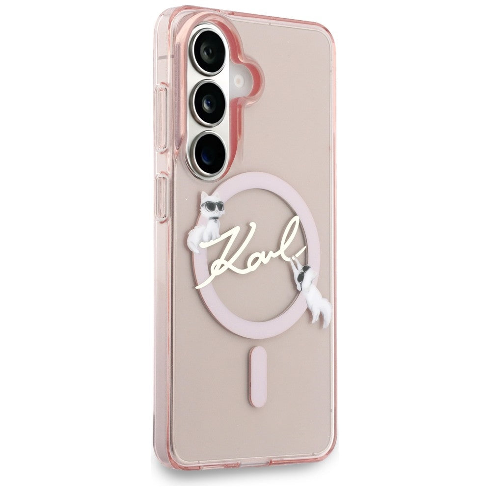 MagSafe maska za Samsung Galaxy S26 S942, Karl Lagerfeld, IML Choupette Karl Script Logo, Roza