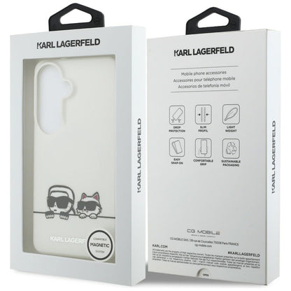 Futrola MagSafe za Samsung Galaxy S26 S942, Karl Lagerfeld, IML Karl & Choupette Peekaboo Logo, Bijela