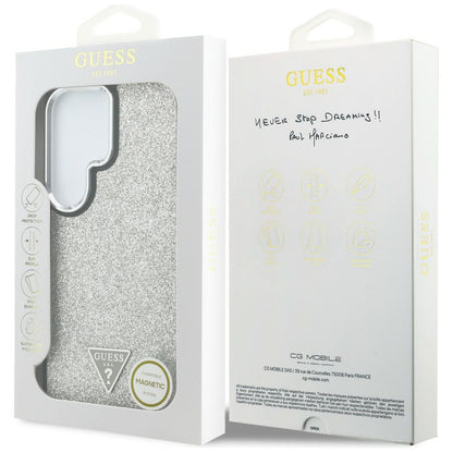 MagSafe maska za Samsung Galaxy S26 Ultra S948, Guess, Fixed Glitter Triangle Logo, Srebrna