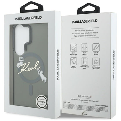Futrola MagSafe za Samsung Galaxy S26 Ultra S948, Karl Lagerfeld, IML Choupette Karl Script Logo, Crna