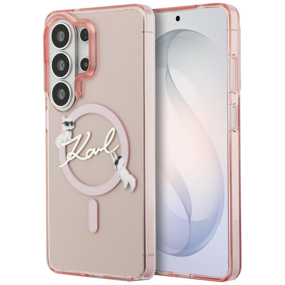 Futrola MagSafe za Samsung Galaxy S26 Ultra S948, Karl Lagerfeld, IML Choupette Karl Script Logo, Roza