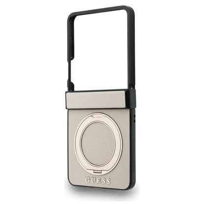 MagSafe maska za Samsung Galaxy Z Flip8 F776, Guess, Ring Stand Grained Classic Logo, Bež