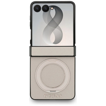 MagSafe maska za Samsung Galaxy Z Flip8 F776, Guess, Ring Stand Grained Classic Logo, Bež