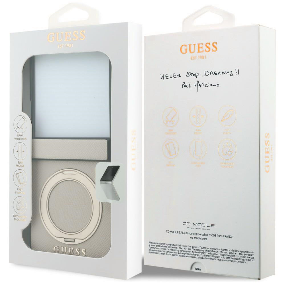 MagSafe maska za Samsung Galaxy Z Flip8 F776, Guess, Ring Stand Grained Classic Logo, Bež