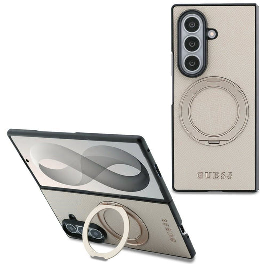 MagSafe maska za Samsung Galaxy Z Fold8 Ultra F976, Guess, Ring Stand Grained Classic Logo, Bež