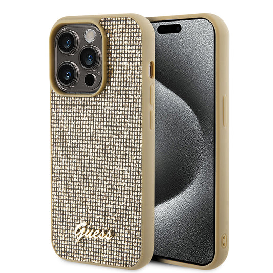Futrola za Apple iPhone 15 Pro, Guess, PU Square Mirror Script Logo, Zlatna GUHCP15LPMSDGSD