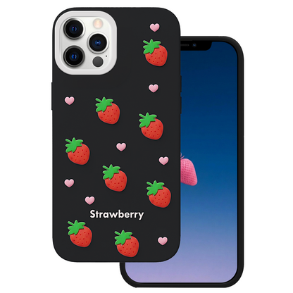 Maska za Apple iPhone 12 / 12 Pro, OEM, Strawberry, Crna