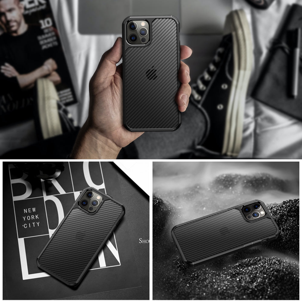 Maska za Apple iPhone 12 / 12 Pro, Techsuit, CarbonFuse, Crna