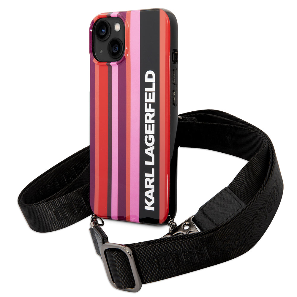 Futrola za Apple iPhone 14, Karl Lagerfeld, Color Stripes with Strap, Roza