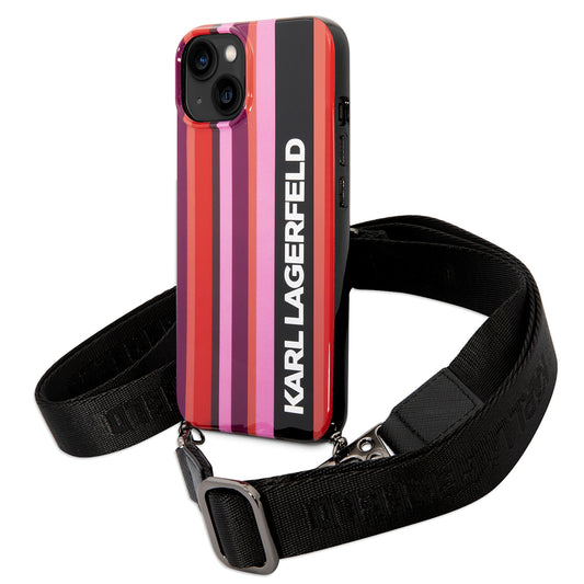 Futrola za Apple iPhone 14, Karl Lagerfeld, Color Stripes with Strap, Roza