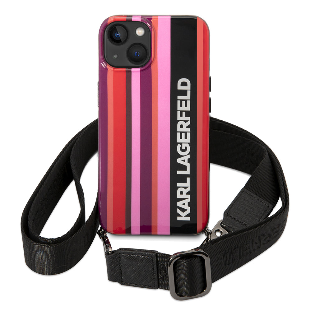 Futrola za Apple iPhone 14, Karl Lagerfeld, Color Stripes with Strap, Roza
