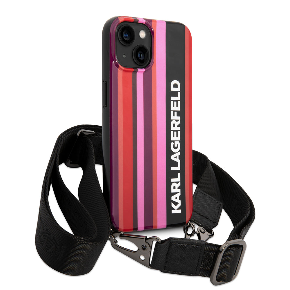 Futrola za Apple iPhone 14, Karl Lagerfeld, Color Stripes with Strap, Roza