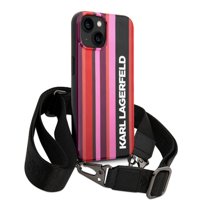 Futrola za Apple iPhone 14, Karl Lagerfeld, Color Stripes with Strap, Roza