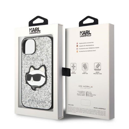 Futrola za Apple iPhone 14, Karl Lagerfeld, Glitter Choupette Patch, Srebrna