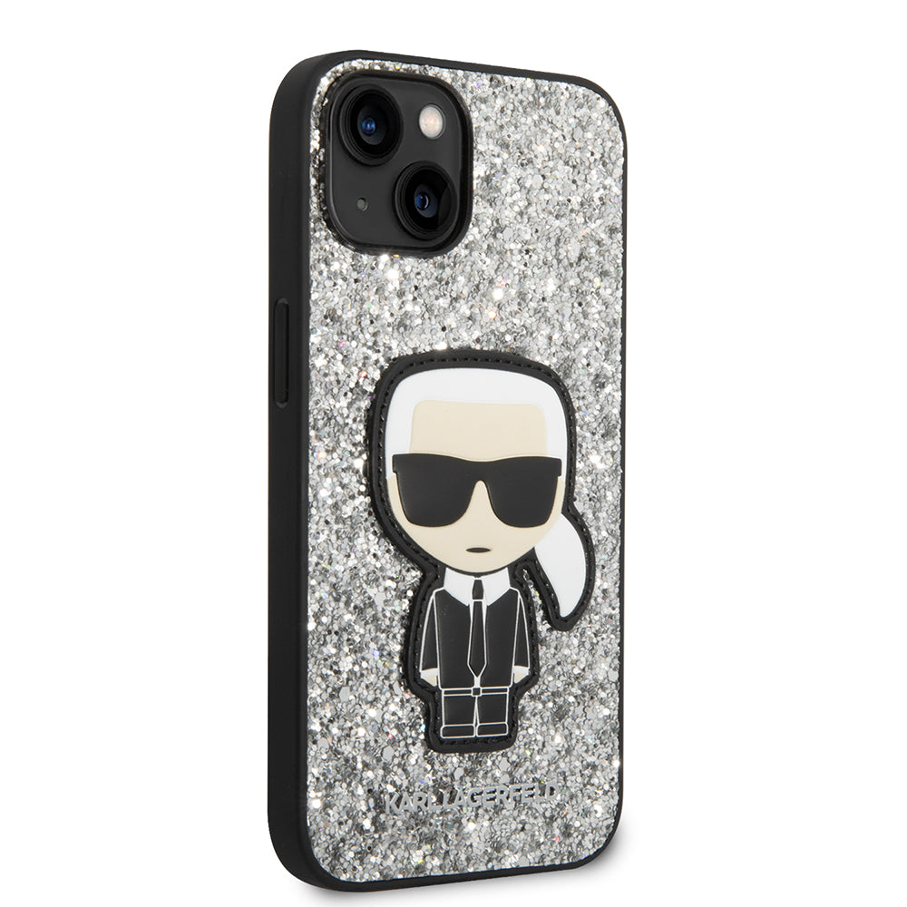 Futrola za Apple iPhone 14, Karl Lagerfeld, Glitter Flakes Ikonik Karl, Srebrna