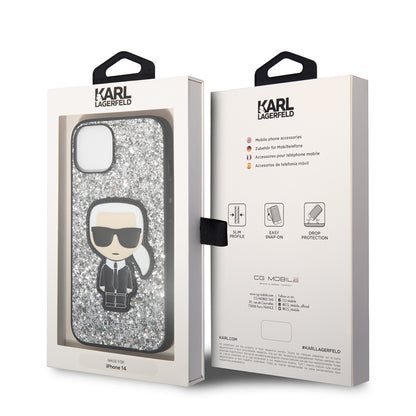 Futrola za Apple iPhone 14, Karl Lagerfeld, Glitter Flakes Ikonik Karl, Srebrna