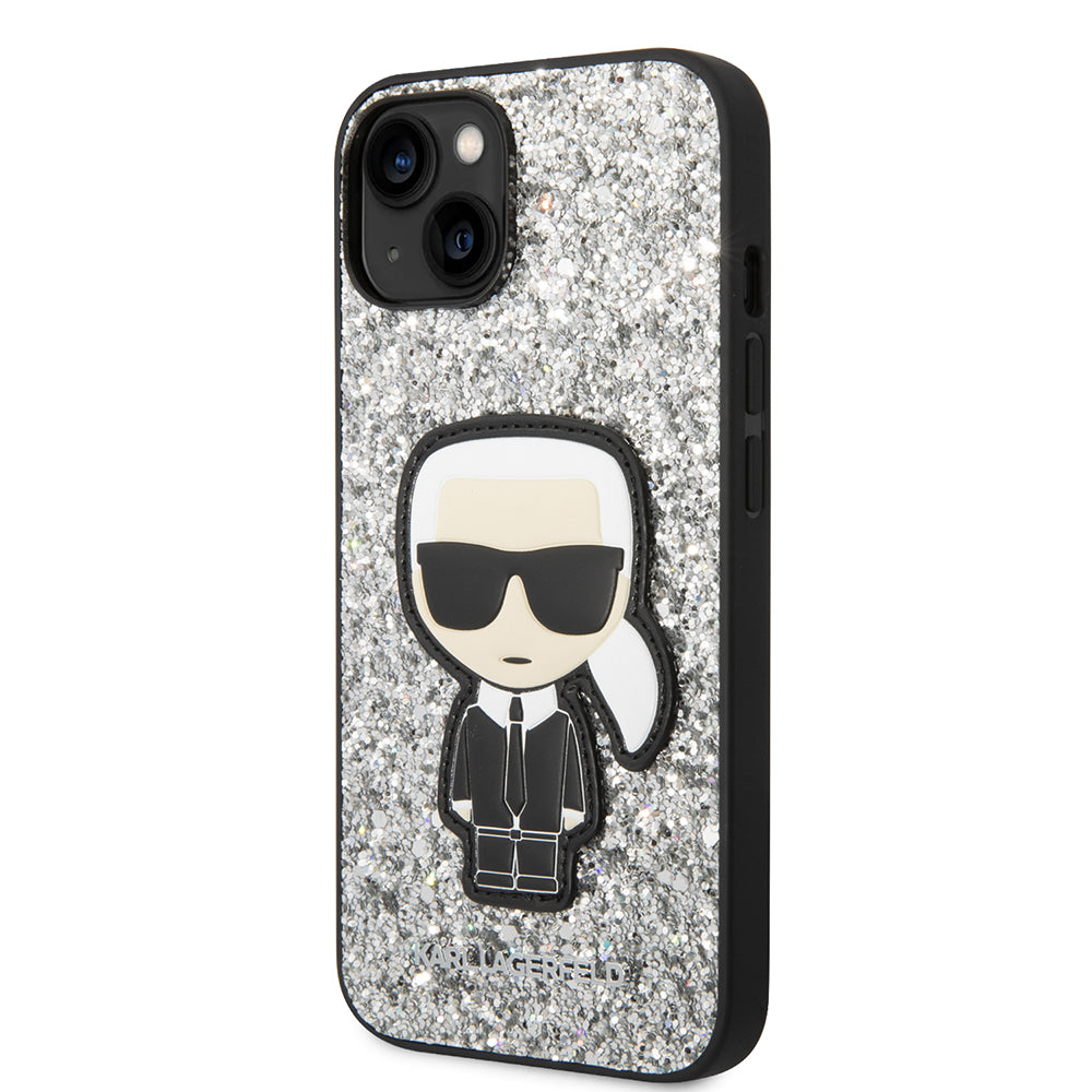 Futrola za Apple iPhone 14, Karl Lagerfeld, Glitter Flakes Ikonik Karl, Srebrna