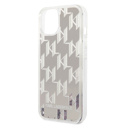 Futrola za Apple iPhone 14, Karl Lagerfeld, Liquid Glitter Monogram, Srebrna