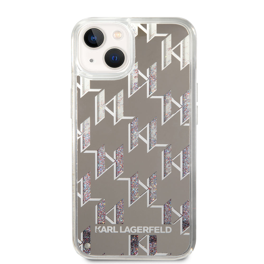 Futrola za Apple iPhone 14, Karl Lagerfeld, Liquid Glitter Monogram, Srebrna