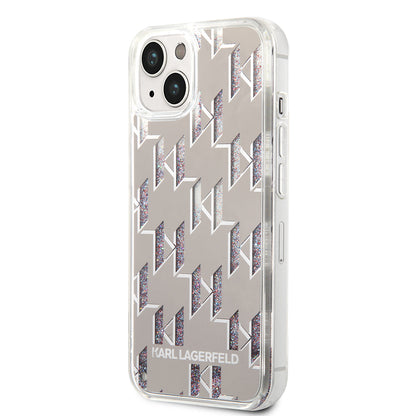 Futrola za Apple iPhone 14, Karl Lagerfeld, Liquid Glitter Monogram, Srebrna