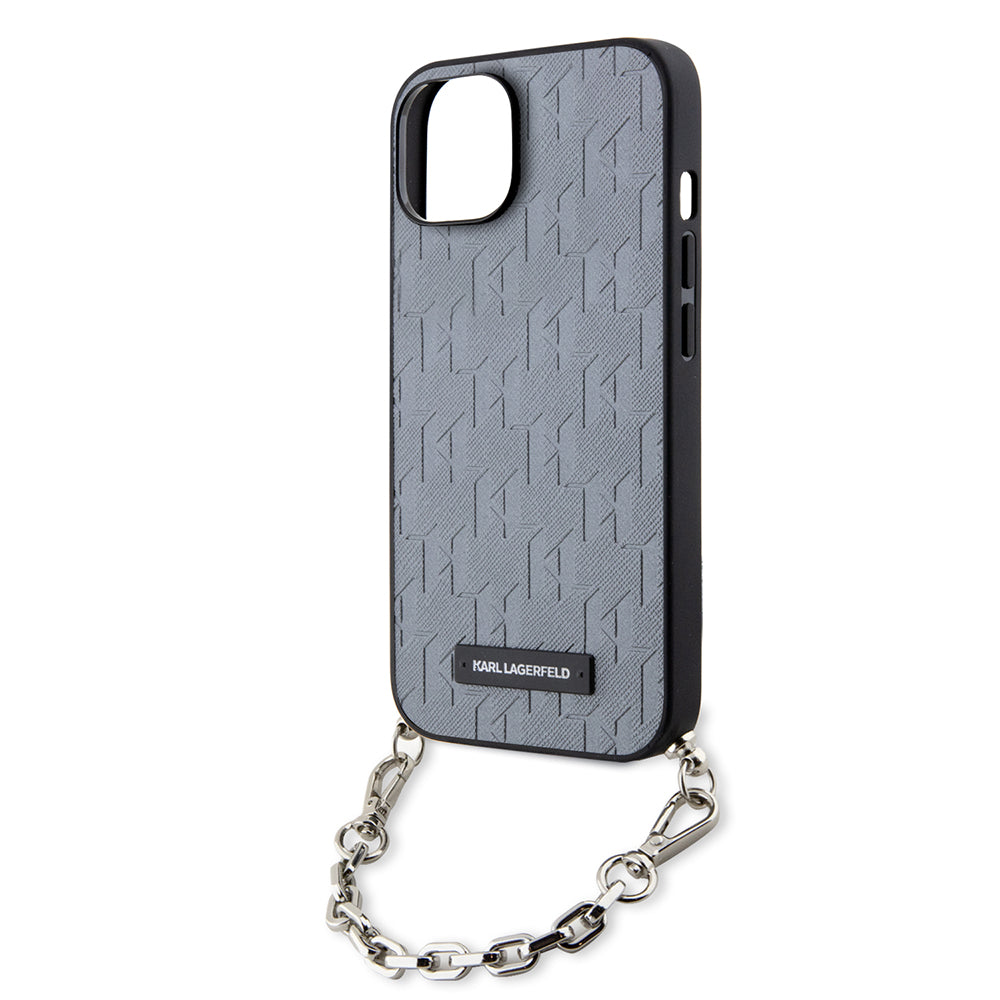 Futrola za Apple iPhone 14, Karl Lagerfeld, Saffiano Monogram Chain, Srebrna
