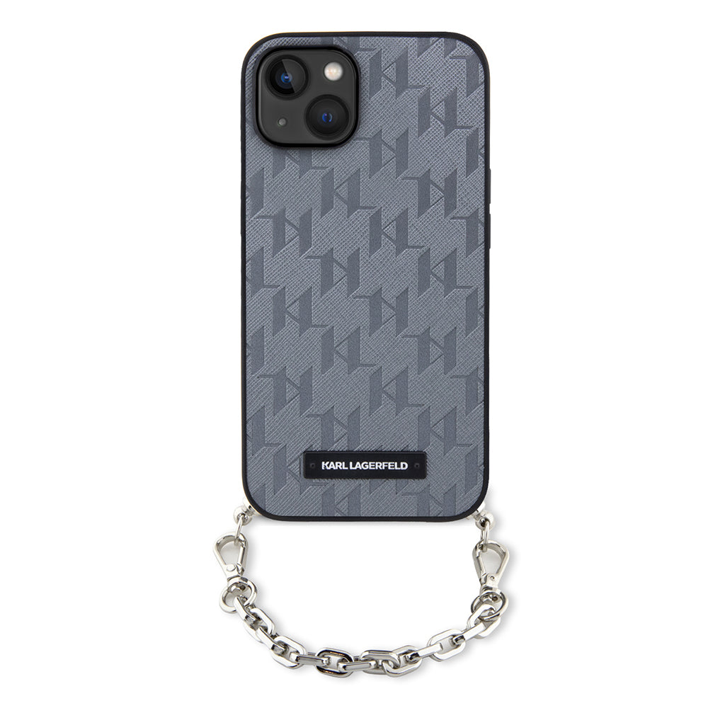 Futrola za Apple iPhone 14, Karl Lagerfeld, Saffiano Monogram Chain, Srebrna