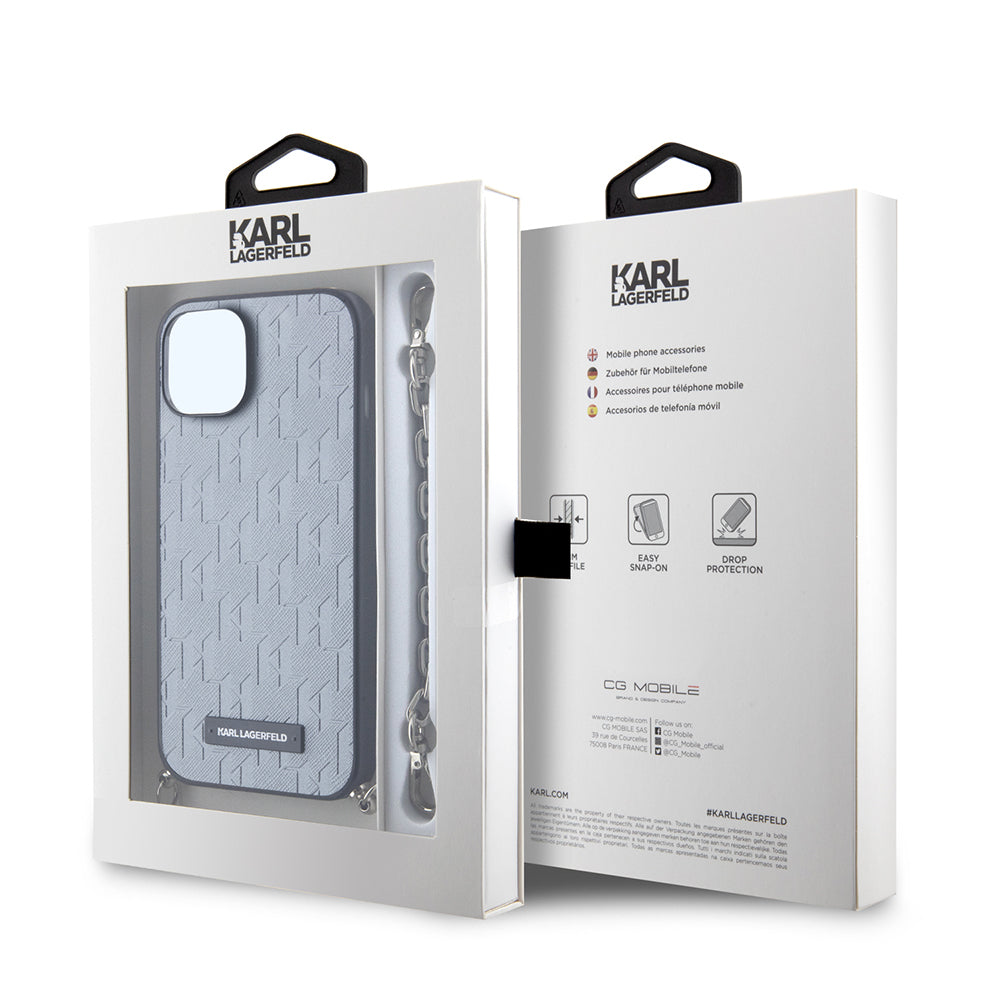 Futrola za Apple iPhone 14, Karl Lagerfeld, Saffiano Monogram Chain, Srebrna