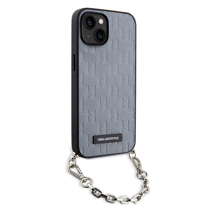 Futrola za Apple iPhone 14, Karl Lagerfeld, Saffiano Monogram Chain, Srebrna