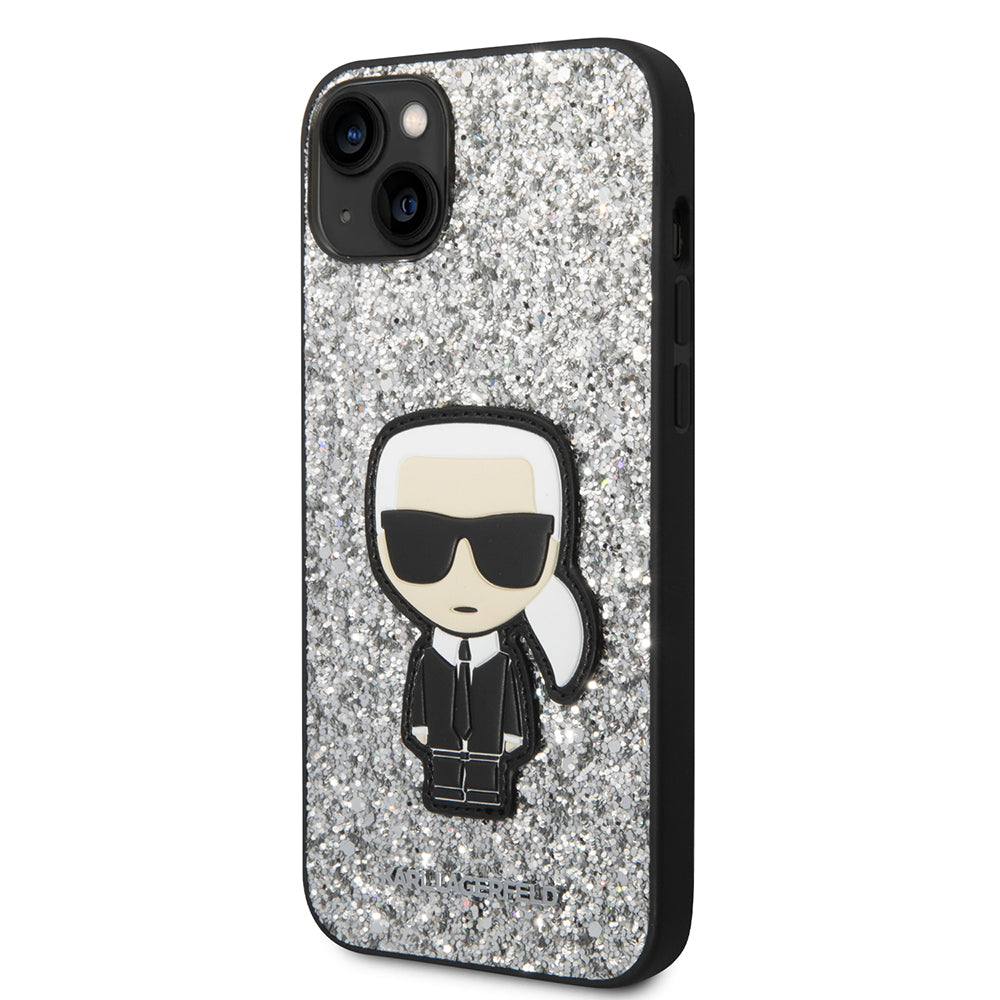Futrola za Apple iPhone 14 Plus, Karl Lagerfeld, Glitter Flakes Ikonik Karl, Srebrna