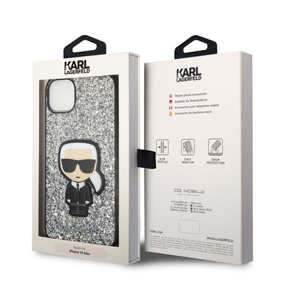 Futrola za Apple iPhone 14 Plus, Karl Lagerfeld, Glitter Flakes Ikonik Karl, Srebrna