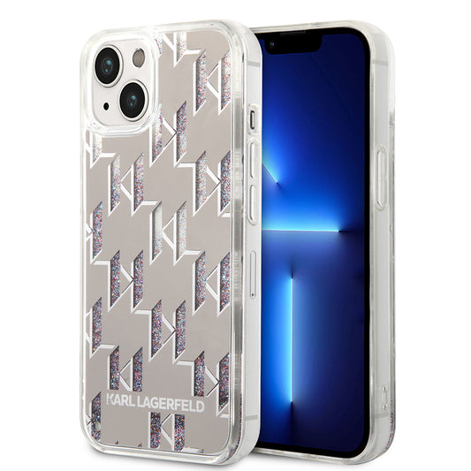 Futrola za Apple iPhone 14 Plus, Karl Lagerfeld, Liquid Glitter Monogram, Srebrna