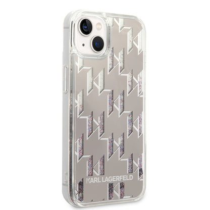 Futrola za Apple iPhone 14 Plus, Karl Lagerfeld, Liquid Glitter Monogram, Srebrna
