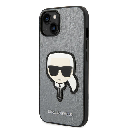 Futrola za Apple iPhone 14 Plus, Karl Lagerfeld, Saffiano Karl's Head, Srebrna