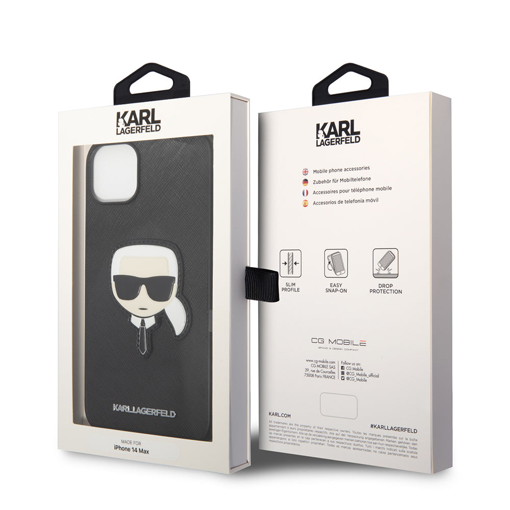Futrola za Apple iPhone 14 Plus, Karl Lagerfeld, Saffiano Karl's Head, Crna