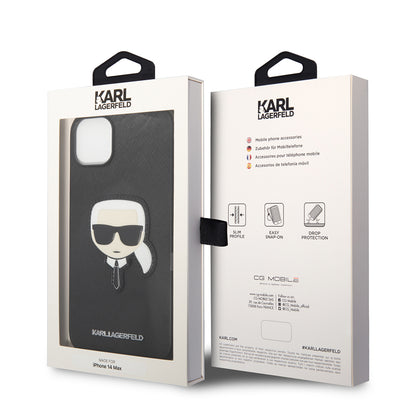 Futrola za Apple iPhone 14 Plus, Karl Lagerfeld, Saffiano Karl's Head, Crna