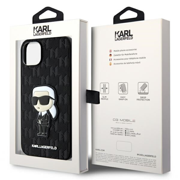 Futrola za Apple iPhone 14 Plus, Karl Lagerfeld, Saffiano Monogram Ikonik Karl, Crna