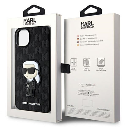 Futrola za Apple iPhone 14 Plus, Karl Lagerfeld, Saffiano Monogram Ikonik Karl, Crna