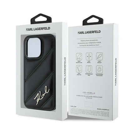 Futrola za Apple iPhone 14 Pro, Karl Lagerfeld, Diagonal Quilted Script, Crna