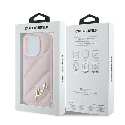Futrola za Apple iPhone 14 Pro, Karl Lagerfeld, Diagonal Quilted Script, Roza