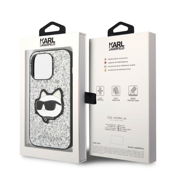 Futrola za Apple iPhone 14 Pro, Karl Lagerfeld, Glitter Choupette Patch, Srebrna