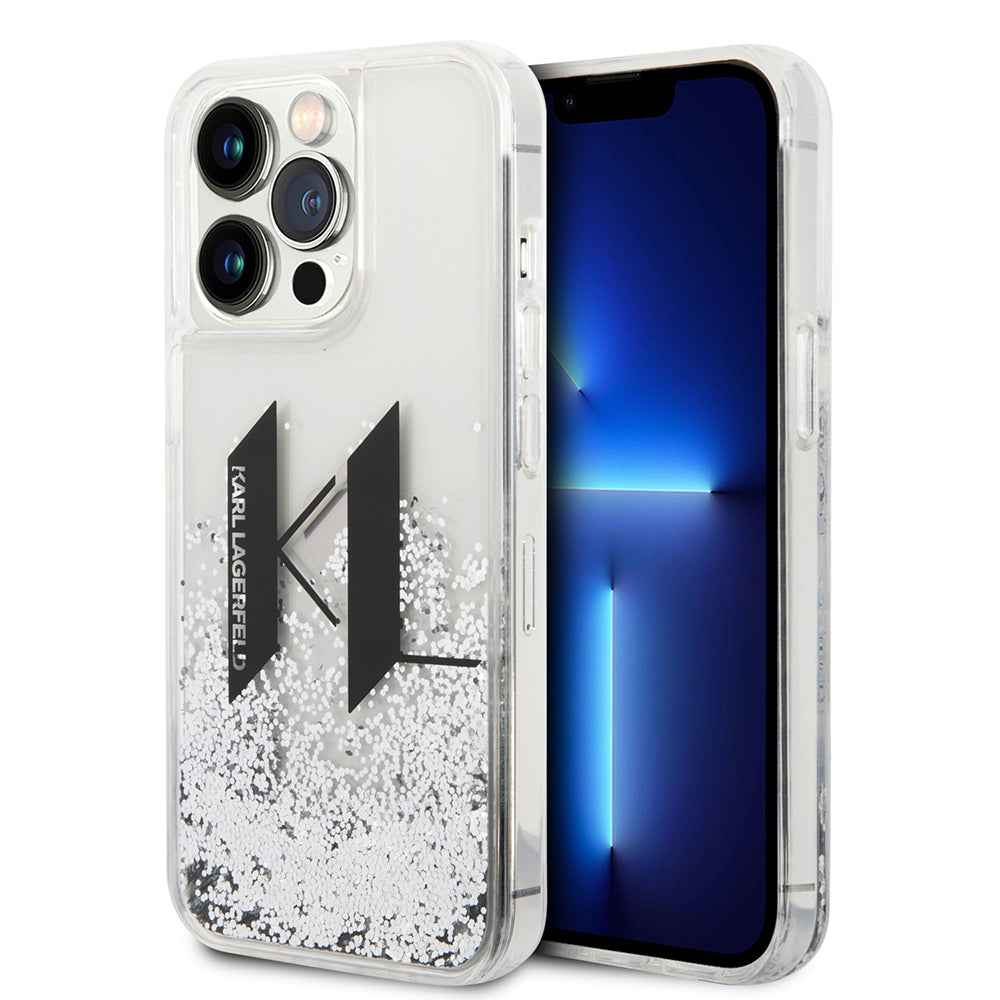 Futrola za Apple iPhone 14 Pro, Karl Lagerfeld, Liquid Glitter Big KL, Srebrna
