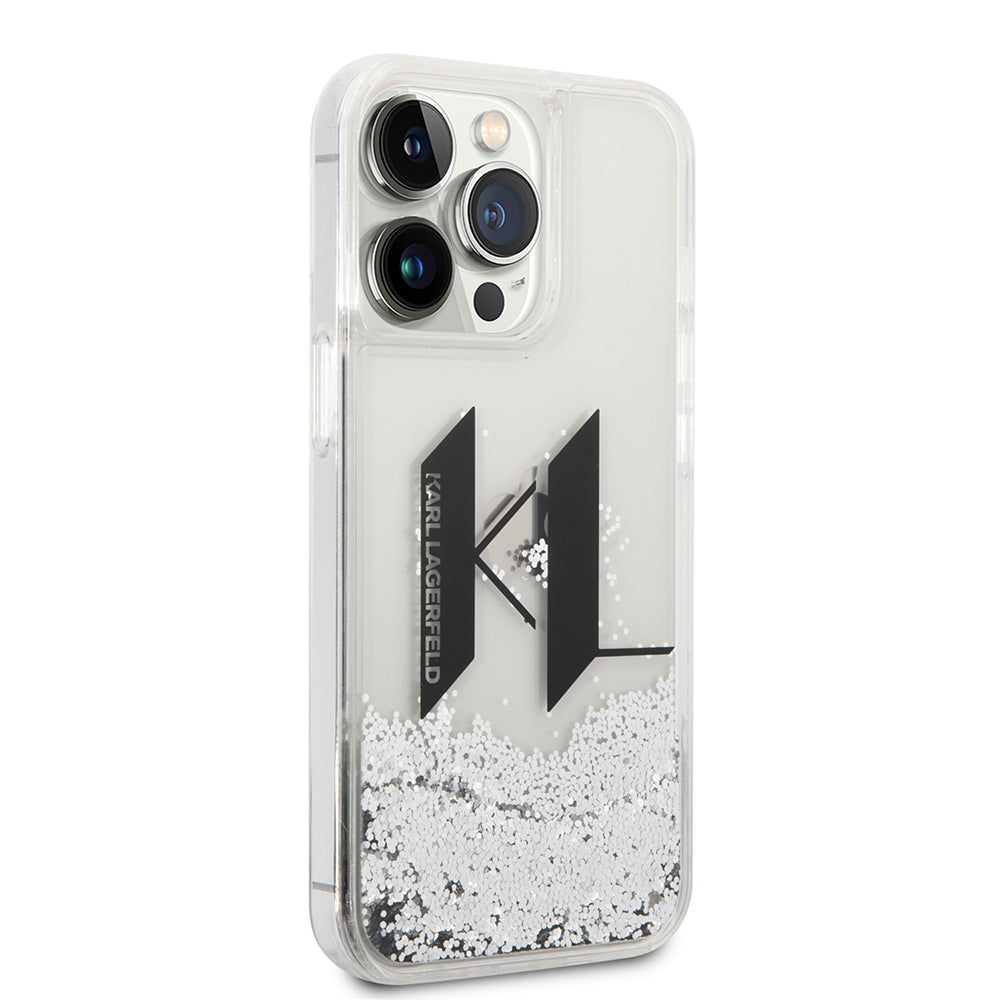 Futrola za Apple iPhone 14 Pro, Karl Lagerfeld, Liquid Glitter Big KL, Srebrna