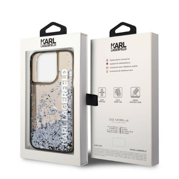 Futrola za Apple iPhone 14 Pro, Karl Lagerfeld, Liquid Glitter KL Logo, Crna